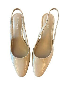 Calvin Klein Scarlet Tan Faux Patent Leather Slingback Block Heels Sandals 8M
